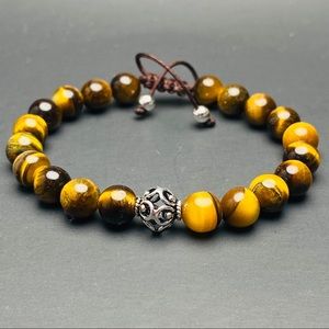 925 Brown Tiger Eye Sterling Silver Bead Bracelet